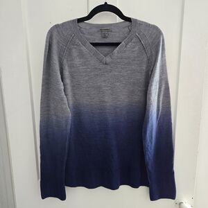 Johnston & Murphy Sweater, Mens Large V Neck Gray & Blue Ombre, 100% Merino Wool